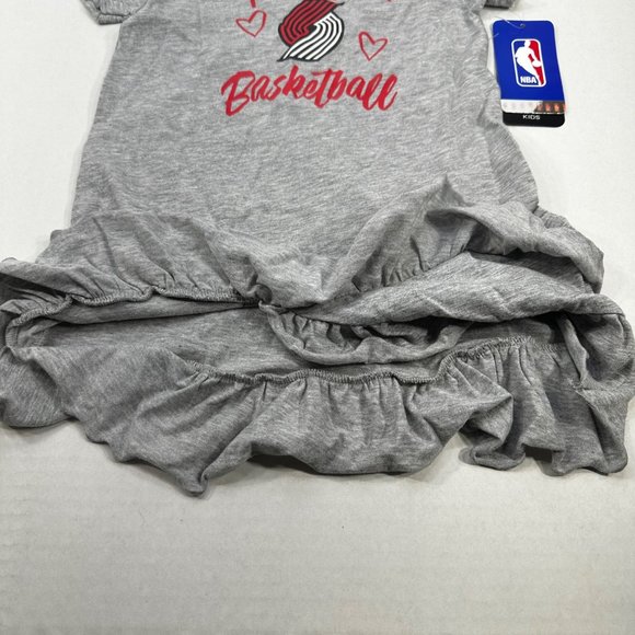 NBA Girl's Size 4T Portland Basketball Ruffle Layered Short Sleeve Dress Gray - Picture 4 of 16